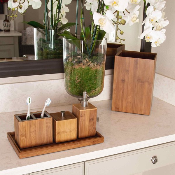 Bath Vanity Organizer Set, Bamboo Wood