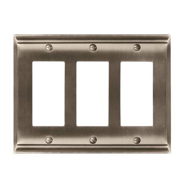 3 Rocker Wall Plates, Number of Gangs: 3 Zinc, Satin Nickel Finish