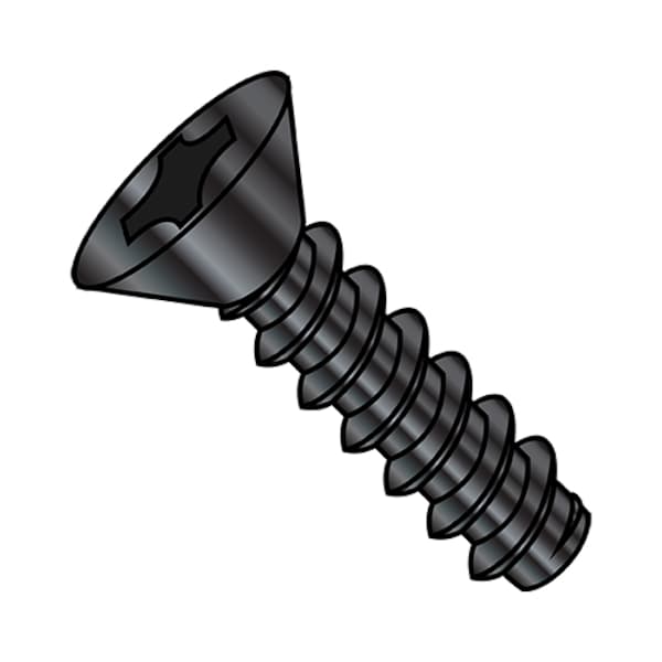 Self-Drilling Screw, #4-24 x 3/8 in, Black Oxide Steel Flat Head Phillips Drive, 10000 PK