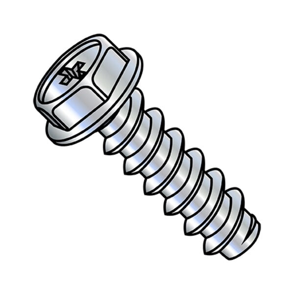 Self-Drilling Screw, #8-18 x 1/4 in, Zinc Plated Steel Hex Head Phillips Drive, 10000 PK