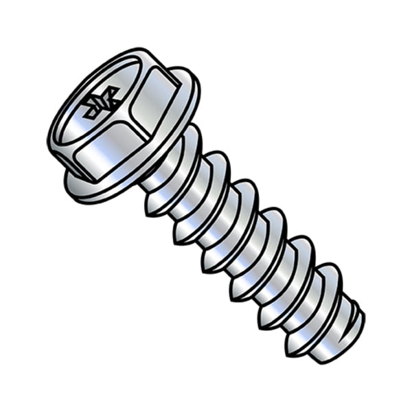 Self-Drilling Screw, #8-18 x 3/4 in, Zinc Plated Steel Hex Head Phillips Drive, 8000 PK