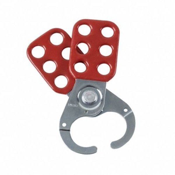 Steel Lockout Hasp, Vinyl-Coated Handle, Standard, 1 in Inside Jaw Dia, Red, 6 Padlocks, 12 Per Pack