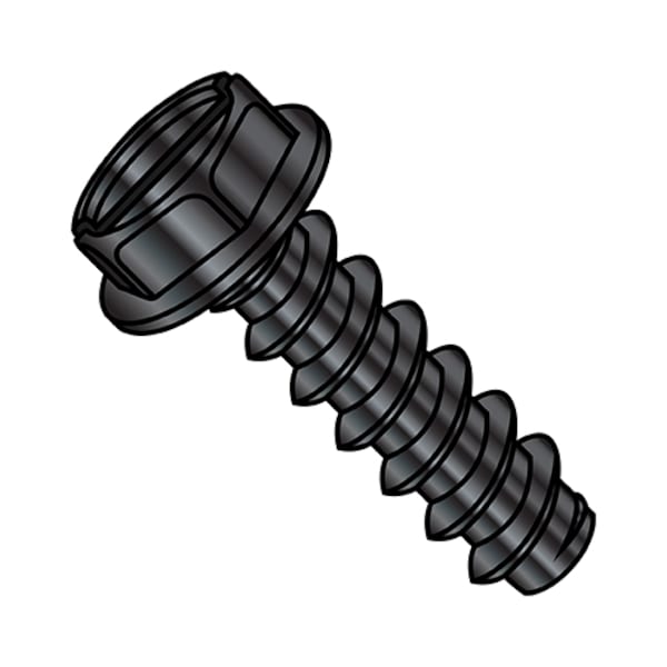 Self-Drilling Screw, #8-18 x 1/2 in, Black Oxide Steel Hex Head Slotted Drive, 10000 PK