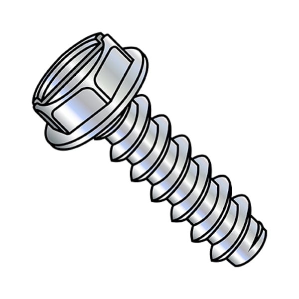 Self-Drilling Screw, #8-18 x 1/4 in, Zinc Plated Steel Hex Head Slotted Drive, 10000 PK
