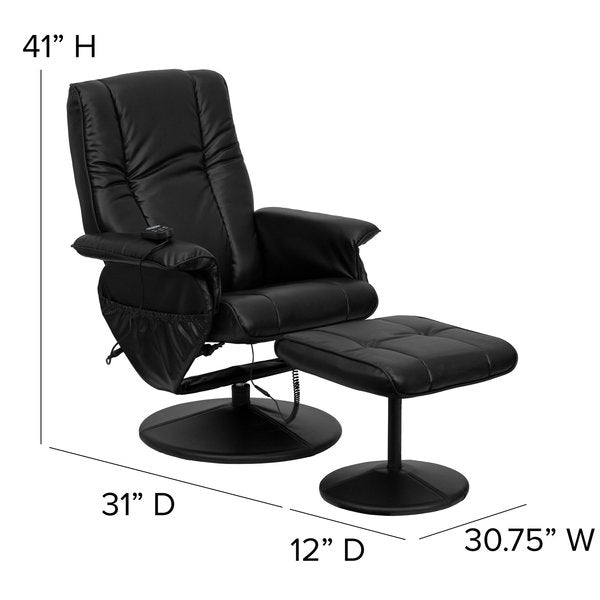 Black LeatherSoft Massaging Recliner and Ottoman