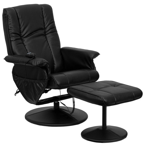 Black LeatherSoft Massaging Recliner and Ottoman