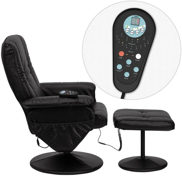Black LeatherSoft Massaging Recliner and Ottoman