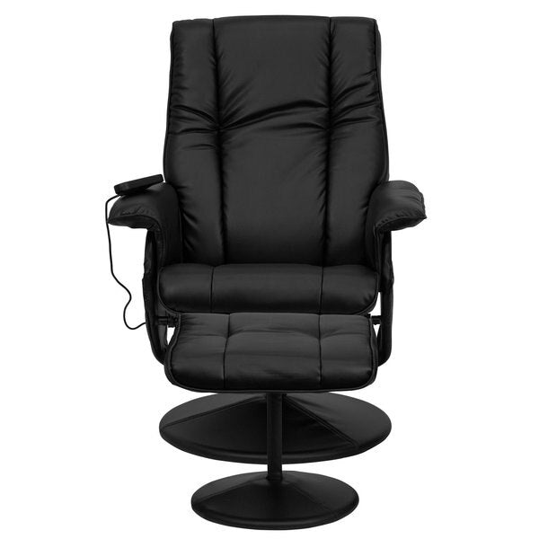 Black LeatherSoft Massaging Recliner and Ottoman