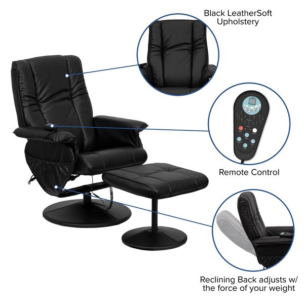 Black LeatherSoft Massaging Recliner and Ottoman