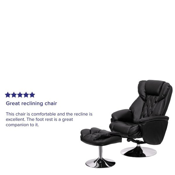 Black LeatherSoft Recliner & Ottoman - Chrome Base