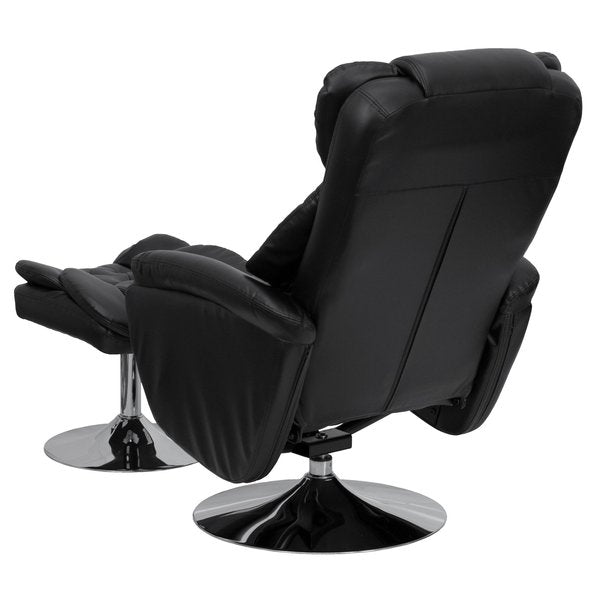 Black LeatherSoft Recliner & Ottoman - Chrome Base