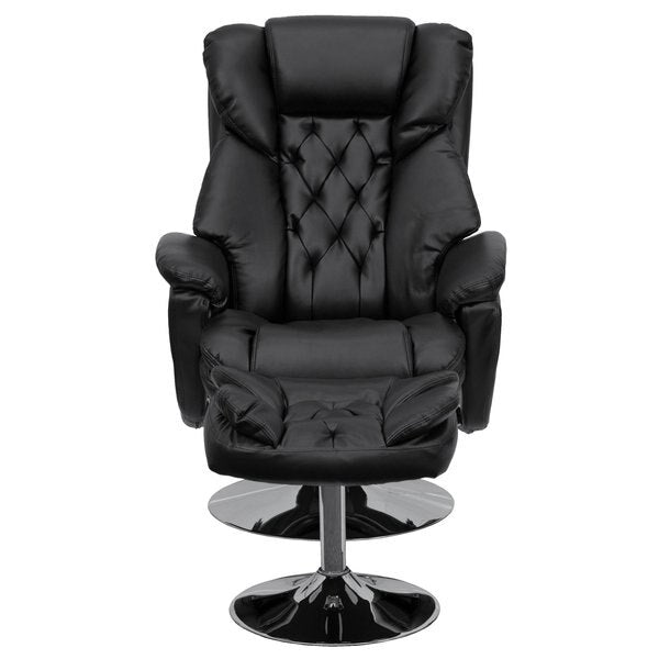 Black LeatherSoft Recliner & Ottoman - Chrome Base