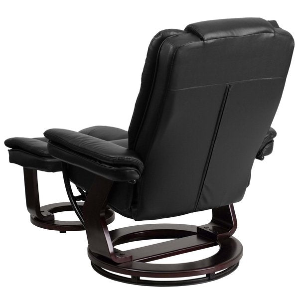 Black LeatherSoft Recliner & Ottoman w/ Wood Base