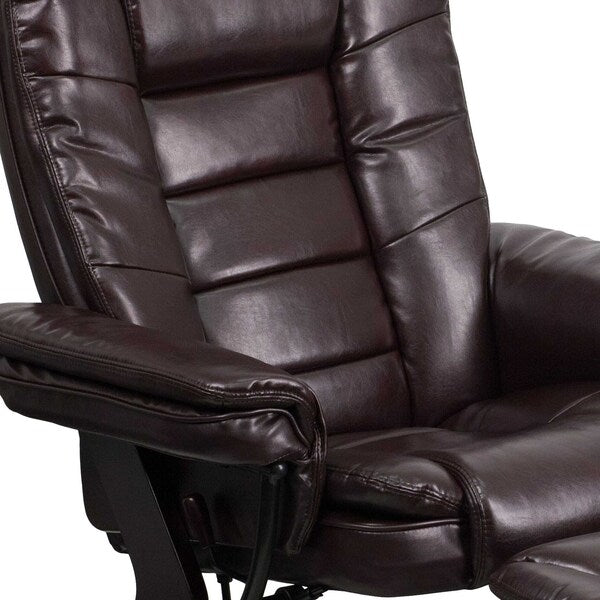 Brown LeatherSoft Recliner & Ottoman w/ Wood Base