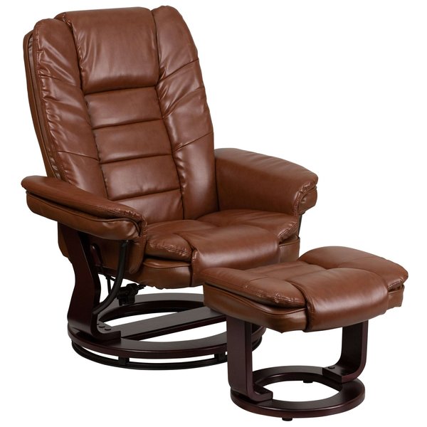 Brown Aged LeatherSoft Swivel Recliner & Ottoman