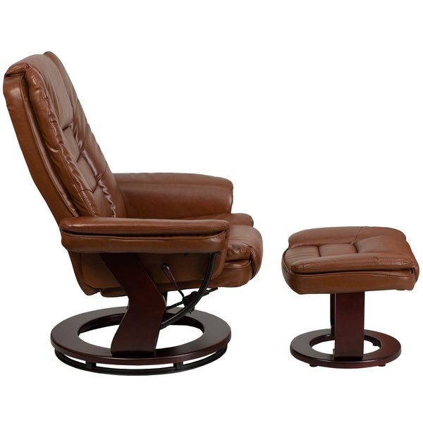 Brown Aged LeatherSoft Swivel Recliner & Ottoman