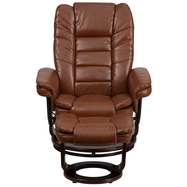 Brown Aged LeatherSoft Swivel Recliner & Ottoman