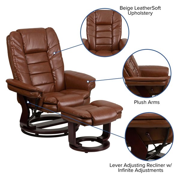Brown Aged LeatherSoft Swivel Recliner & Ottoman