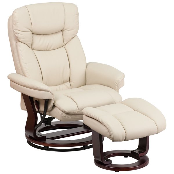 Beige LeatherSoft Swivel Recliner & Curved Ottoman