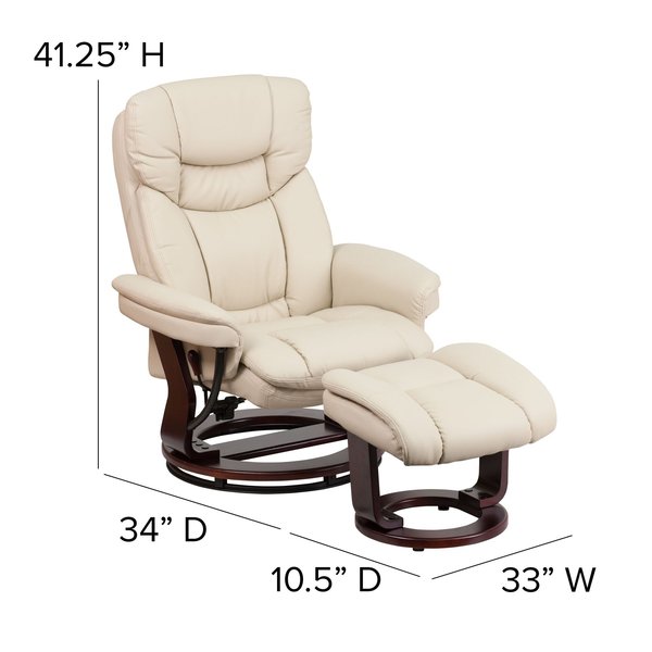 Beige LeatherSoft Swivel Recliner & Curved Ottoman