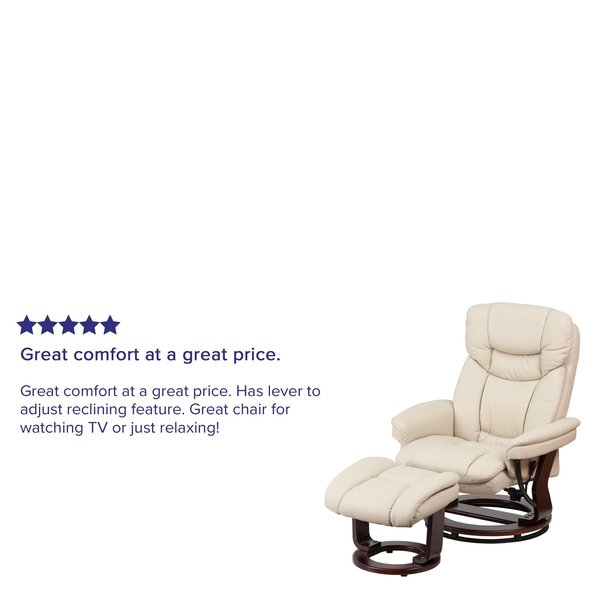 Beige LeatherSoft Swivel Recliner & Curved Ottoman