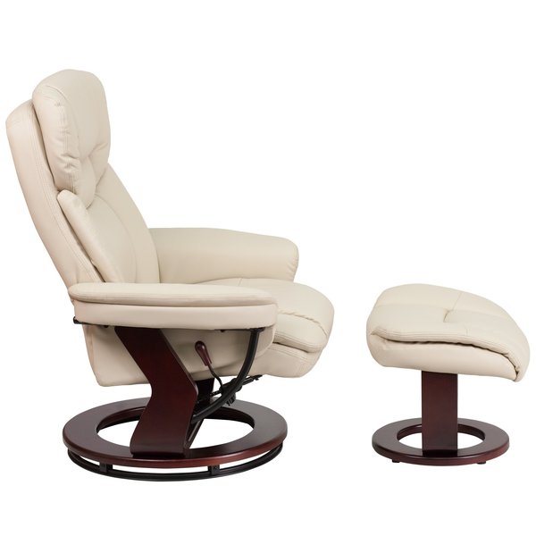 Beige LeatherSoft Swivel Recliner & Curved Ottoman