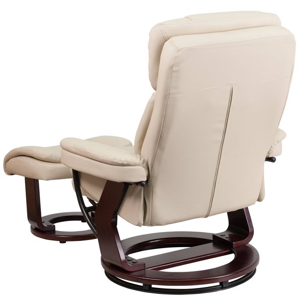 Beige LeatherSoft Swivel Recliner & Curved Ottoman