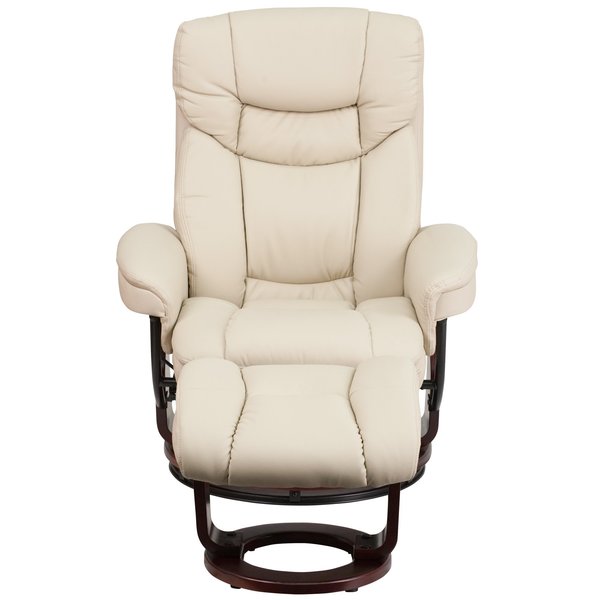 Beige LeatherSoft Swivel Recliner & Curved Ottoman
