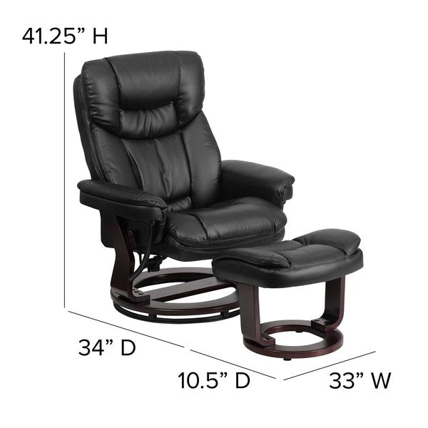 Black LeatherSoft Swivel Recliner & Curved Ottoman