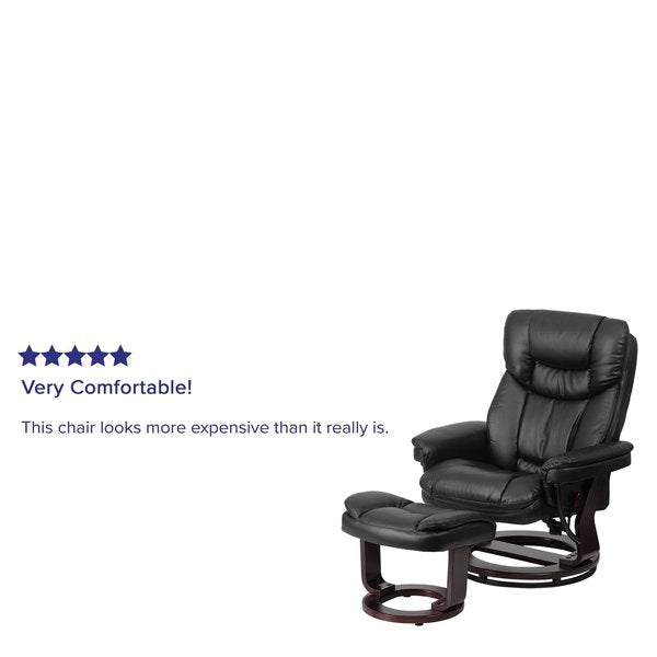 Black LeatherSoft Swivel Recliner & Curved Ottoman