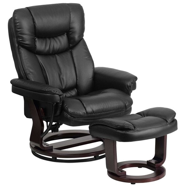 Black LeatherSoft Swivel Recliner & Curved Ottoman