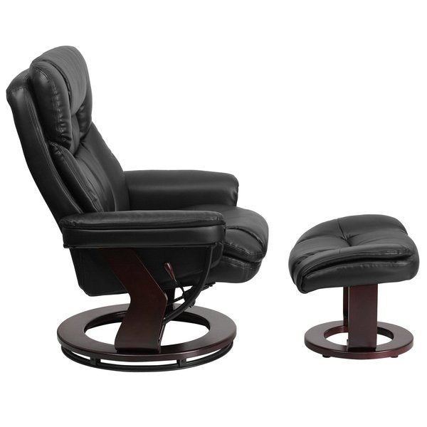 Black LeatherSoft Swivel Recliner & Curved Ottoman