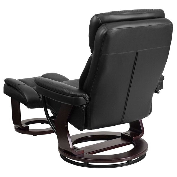 Black LeatherSoft Swivel Recliner & Curved Ottoman