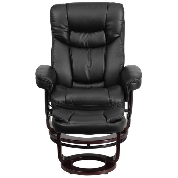 Black LeatherSoft Swivel Recliner & Curved Ottoman