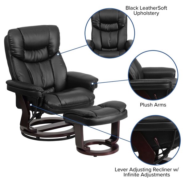 Black LeatherSoft Swivel Recliner & Curved Ottoman