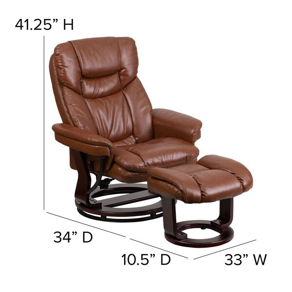 Brown Aged LeatherSoft Recliner & Curved Ottoman