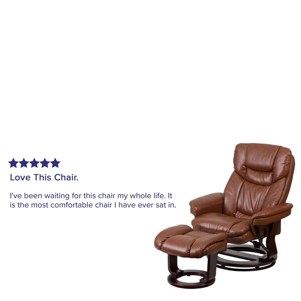 Brown Aged LeatherSoft Recliner & Curved Ottoman