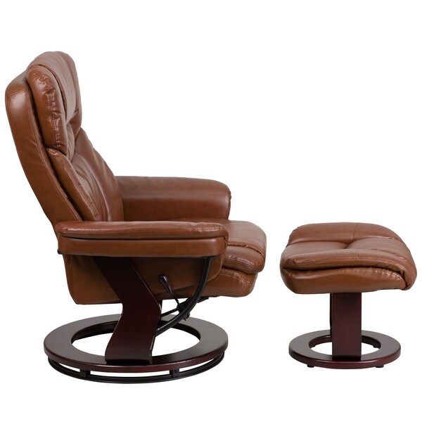 Brown Aged LeatherSoft Recliner & Curved Ottoman