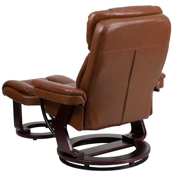 Brown Aged LeatherSoft Recliner & Curved Ottoman