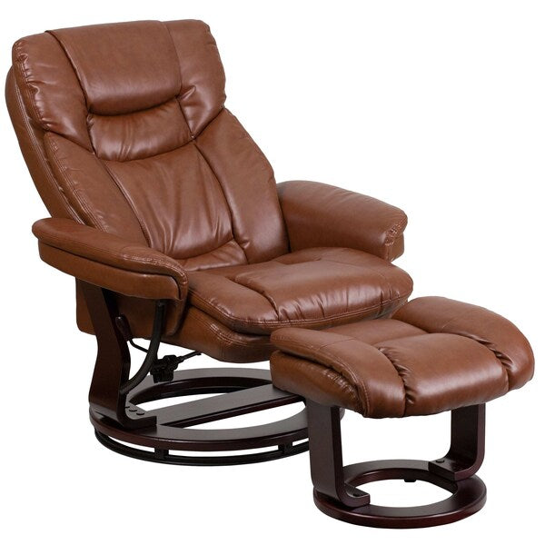 Brown Aged LeatherSoft Recliner & Curved Ottoman