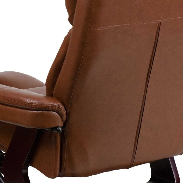 Brown Aged LeatherSoft Recliner & Curved Ottoman