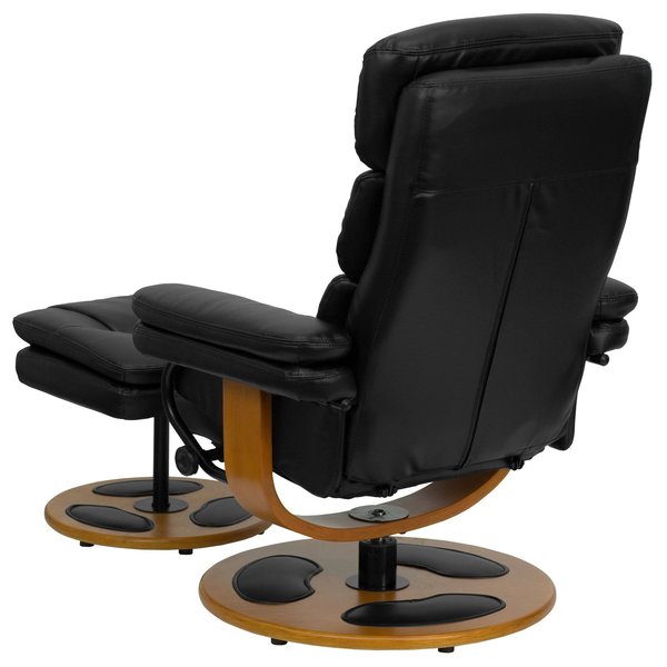 Black LeatherSoft Recliner & Ottoman w/ Wood Base
