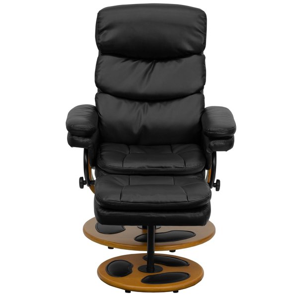Black LeatherSoft Recliner & Ottoman w/ Wood Base