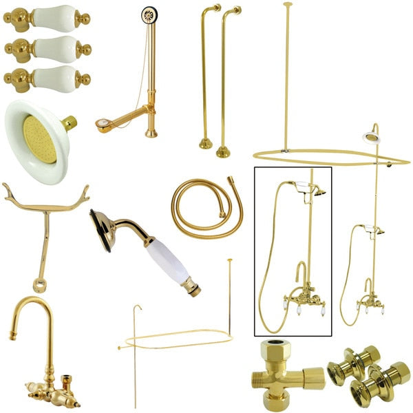 Clawfoot Tub Faucet Packages, Polished Brass, Tub Wall Mount