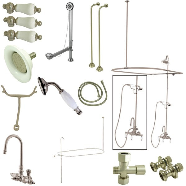 Clawfoot Tub Faucet Packages, Brushed Nickel, Tub Wall Mount