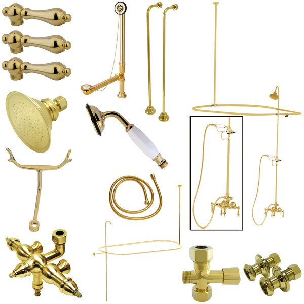 Clawfoot Tub Faucet Packages, Polished Brass, Tub Wall Mount