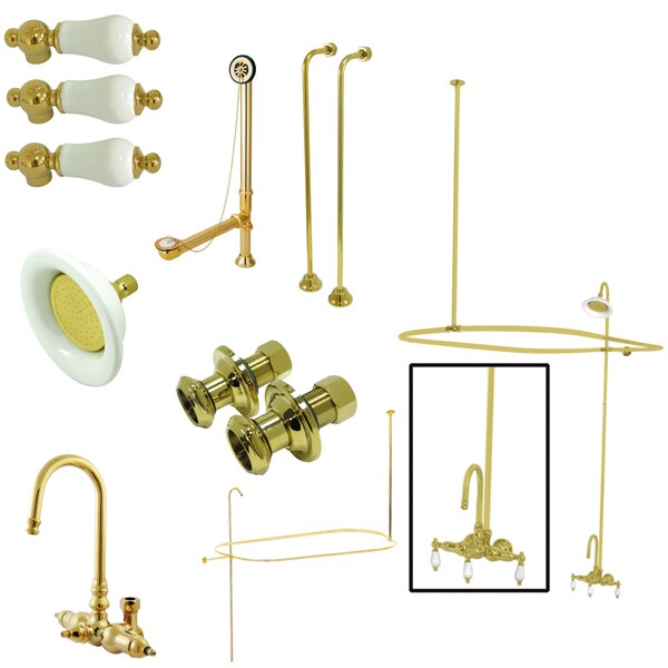 Clawfoot Tub Faucet Packages, Polished Brass, Tub Wall Mount