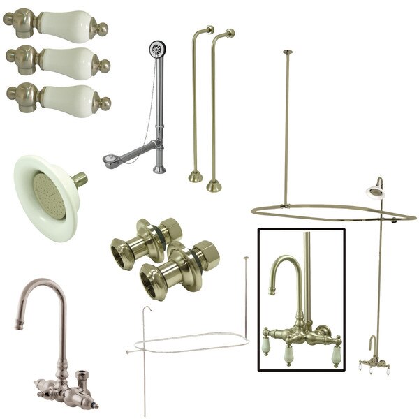 Clawfoot Tub Faucet Packages, Brushed Nickel, Tub Wall Mount