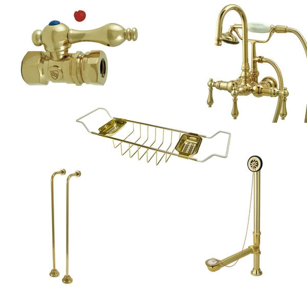 Clawfoot Tub Faucet Packages, Polished Brass, Tub Wall Mount