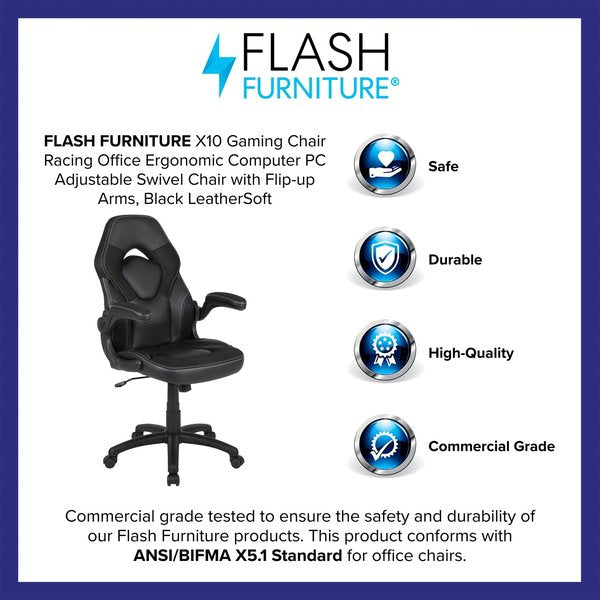 Gaming Chair, Padded Flip-up, Black